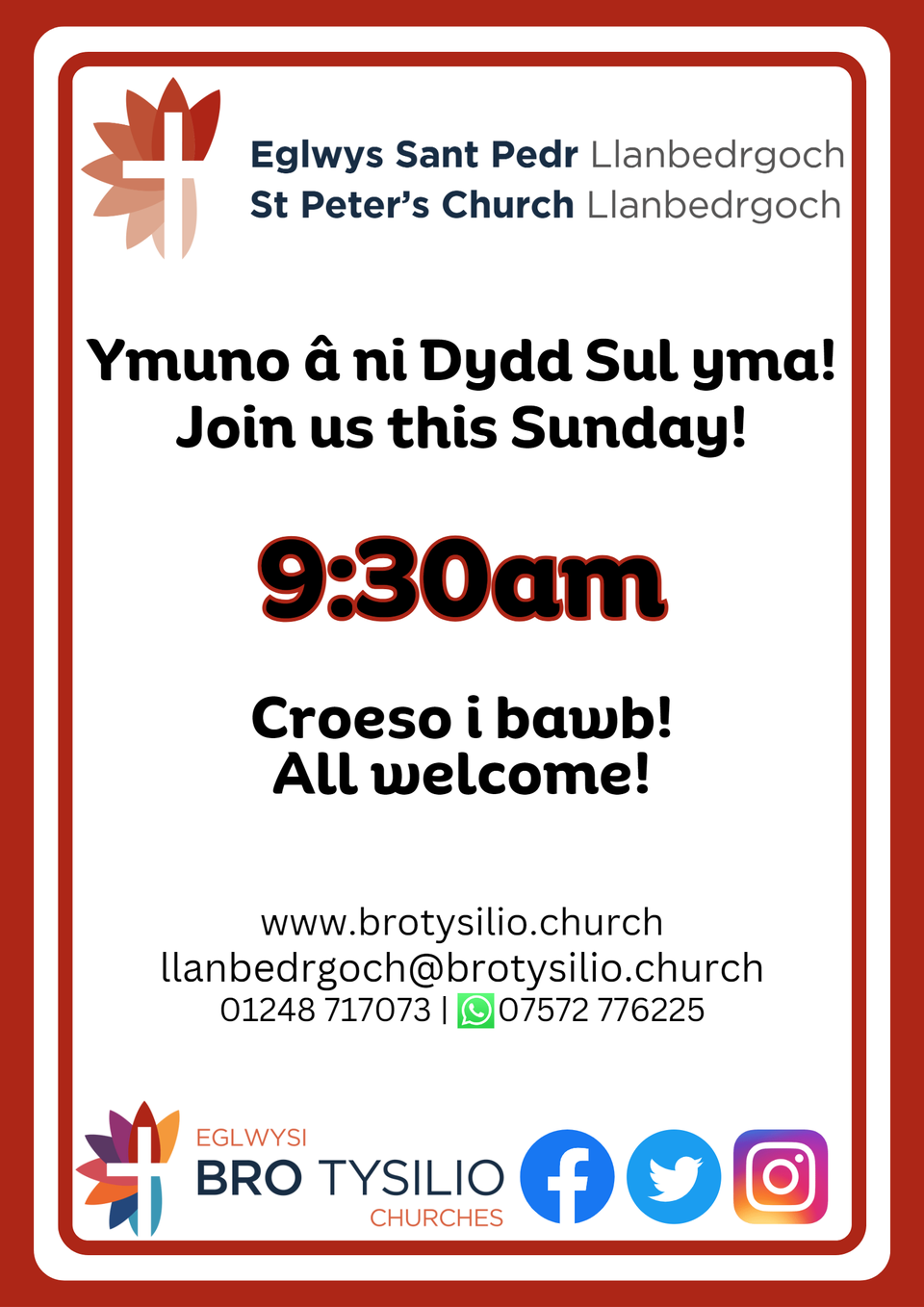 Ymuno â ni Dydd Sul yma am 9:30yb | Join us this Sunday at 9:30am